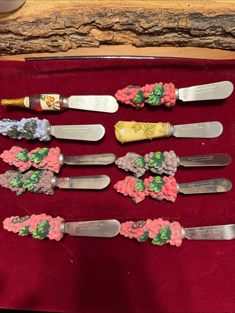 Grapes wine bottle cheese spreaders Ceramic Handle Spreaders - Set of 10